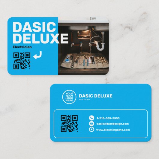 Carte de visite de plombier avec logo et code QR (Devant / Derrière)