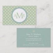 Carte de visite de point Polka blanc vert clair Mo (Devant / Derrière)