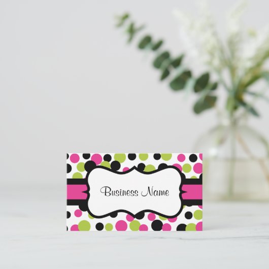 Carte de visite de points roses rétro (Debout devant)