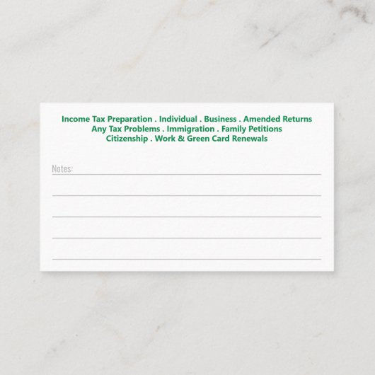 Carte de visite de préparation des déclarations (p (Dos)