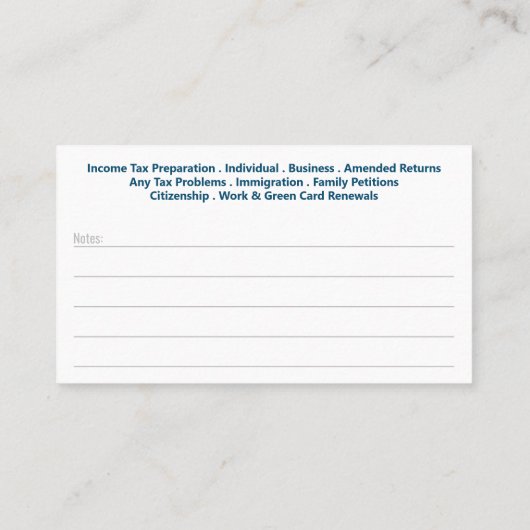 Carte de visite de préparation des déclarations (p (Dos)