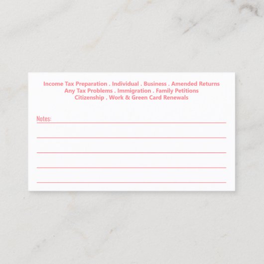 Carte de visite de préparation des déclarations (p (Dos)