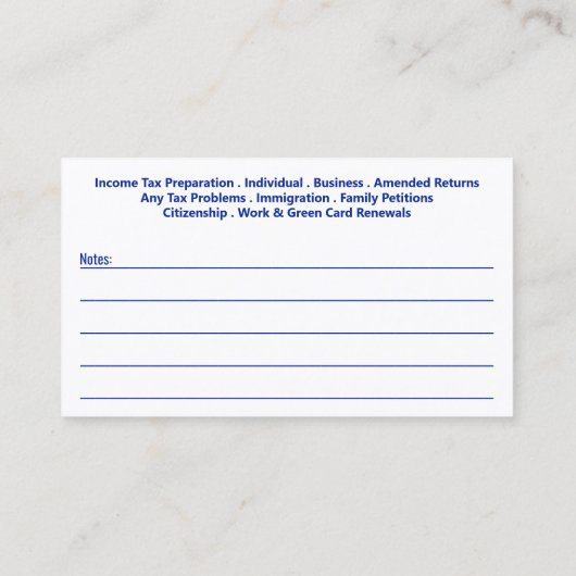 Carte de visite de préparation des déclarations (p (Dos)