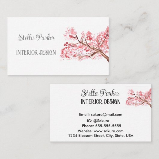 Carte de visite de printemps fleuri élégant en fle (Devant / Derrière)