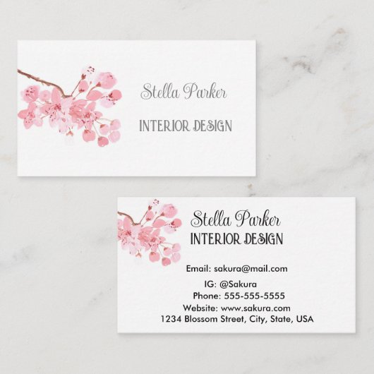 Carte de visite de printemps fleuri élégant en fle (Devant / Derrière)