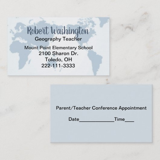 Carte de visite de professeurs de géographie (Devant / Derrière)