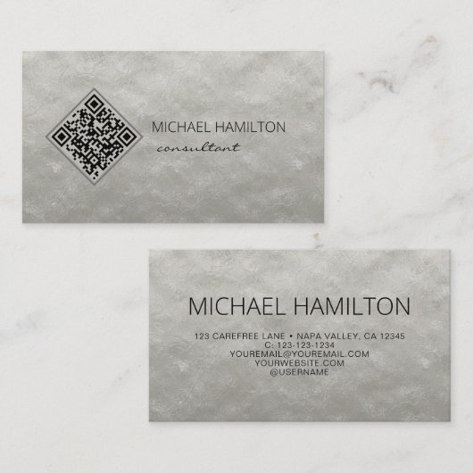 Carte de visite de profil moderne QR Code Silver F (Devant / Derrière)