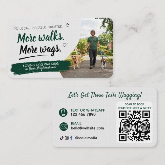 Carte de visite de promenade de chien avec code QR (Devant / Derrière)