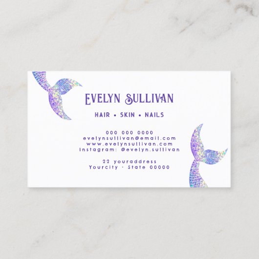 Carte de visite de queue de sirène de parties scin (Dos)