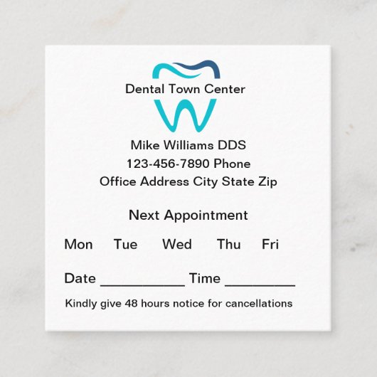 Carte de visite de rappel de rendez-vous des denti (Devant)