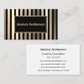 Carte de visite de rayures noires et dorées (Devant / Derrière)