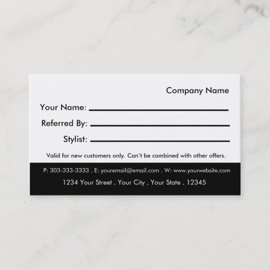 Carte de visite de référence de salon (Devant)