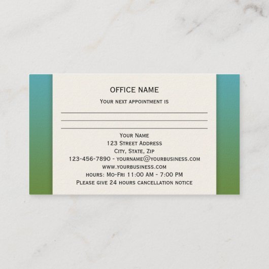 Carte de visite de rendez-vous pour soins oculaire (Dos)