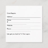 Carte de visite de réparation de l'horloge (Dos)