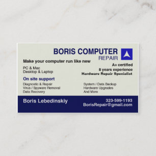 Carte de visite de réparation d'ordinateur