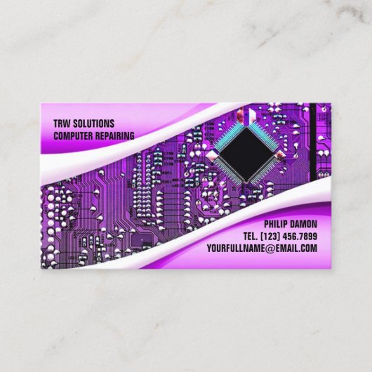 Carte de visite de réparation d'ordinateur violet (Devant)