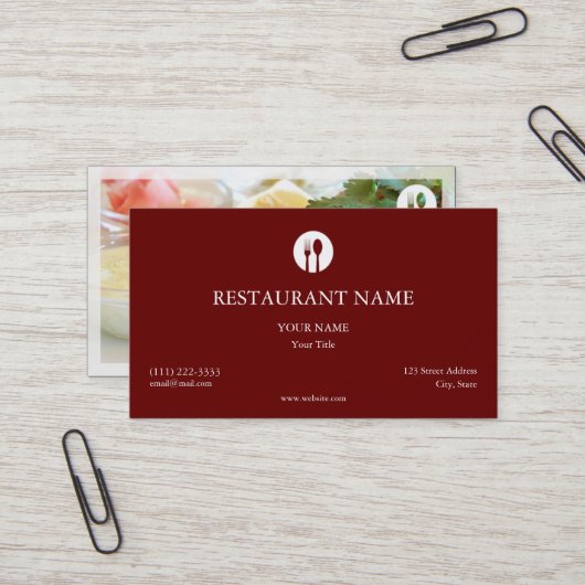 Carte de visite de restaurant élégant (Devant/Arrière en situation)