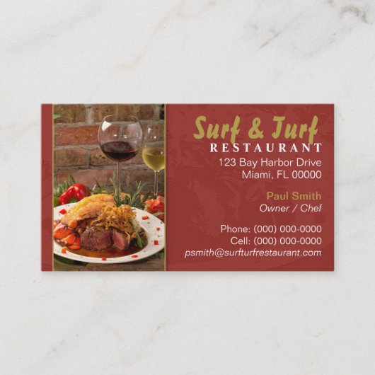 Carte de visite de restaurant Surf and Turf (Devant)