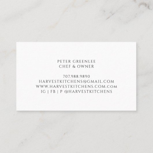 Carte de visite de restauration ferme à table (Dos)