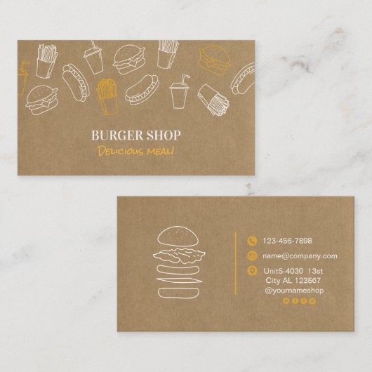 Carte de visite de restauration rapide Burger (Devant / Derrière)