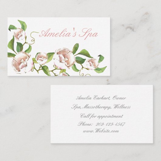 Carte de visite de Roses d'aquarelle rose (Devant / Derrière)