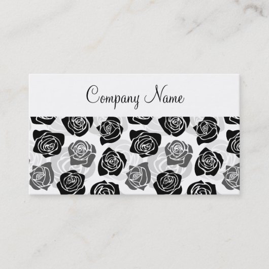 Carte de visite de roses noir et blanc chic (Devant)
