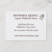 Carte de visite de rucher d'abeille de miel (Dos)