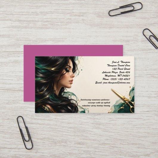 💇♀️ Carte de visite de salon de beauté de luxe (Devant/Arrière en situation)
