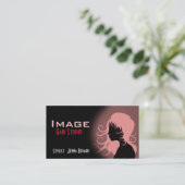 Carte de visite de salon de coiffure rouge rose no (Debout devant)