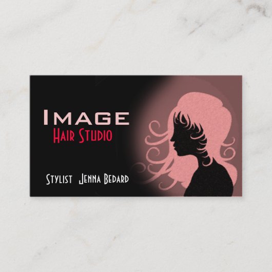 Carte de visite de salon de coiffure rouge rose no (Devant)