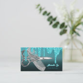 Carte de visite de salon Turquoise Drips Silver Gl (Debout devant)