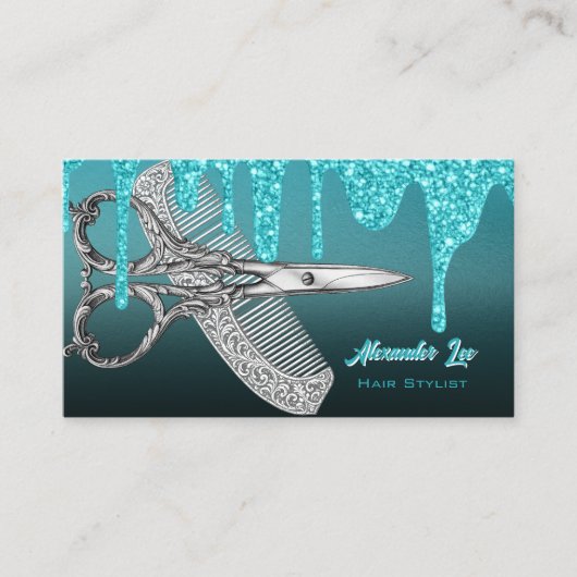 Carte de visite de salon Turquoise Drips Silver Gl (Devant)