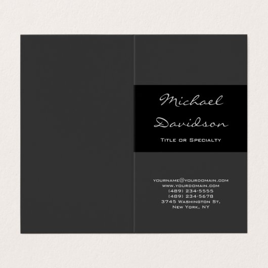 Carte de visite de script classique noir gris élég (Extérieur déplié)