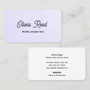 Carte de visite de script en cuir de lavande migno