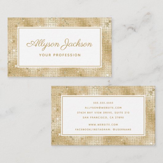 Carte de visite de script holographique or (Devant / Derrière)