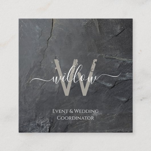 Carte de visite de script stylé en pierre gris cha (Devant)