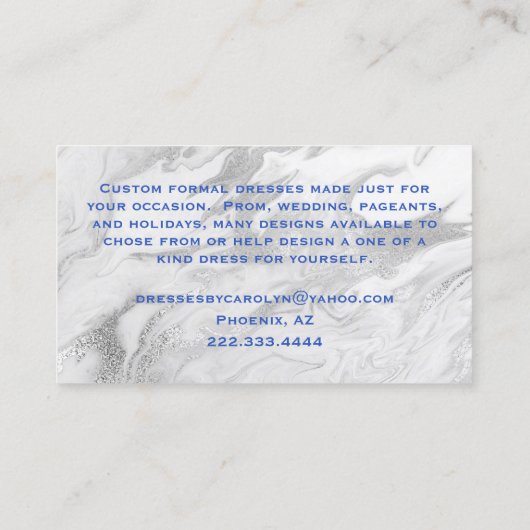 Carte de visite de Seamstress Blue Glittery (Dos)