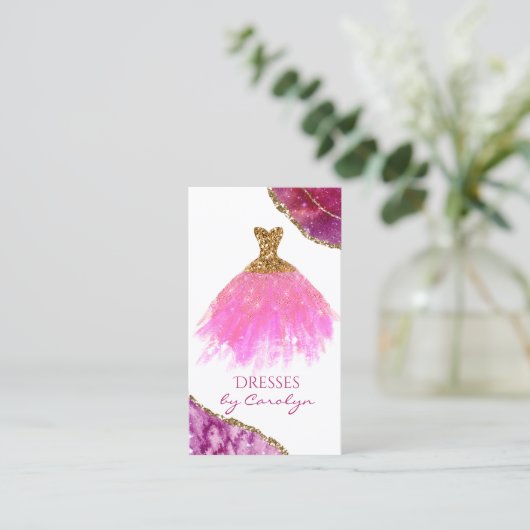 Carte de visite de seamstress rose et or (Debout devant)