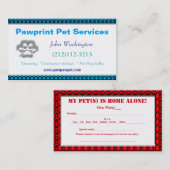 Carte de visite de secours d'animal familier (Devant / Derrière)