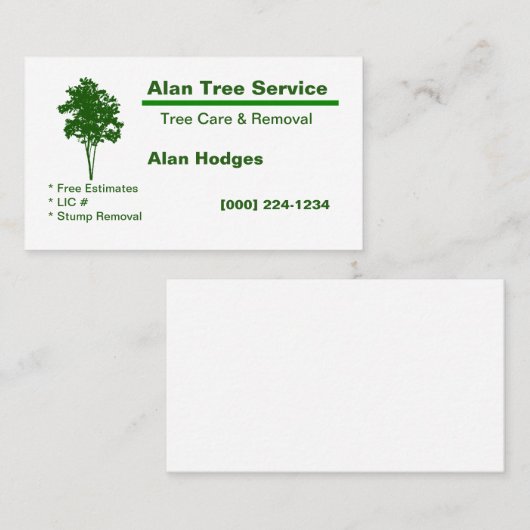 Carte de visite de service d'arborescence (Devant / Derrière)
