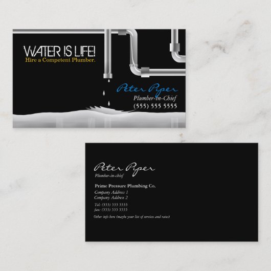 Carte de visite de service de plomberie (Devant / Derrière)