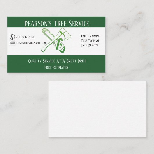 Carte de visite de service Pearson's Tree (Devant / Derrière)