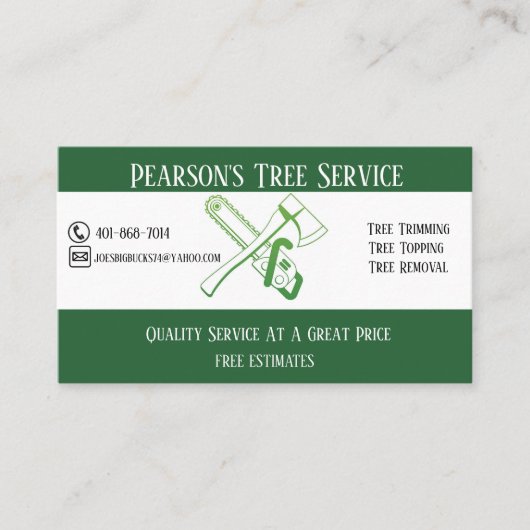 Carte de visite de service Pearson's Tree (Devant)
