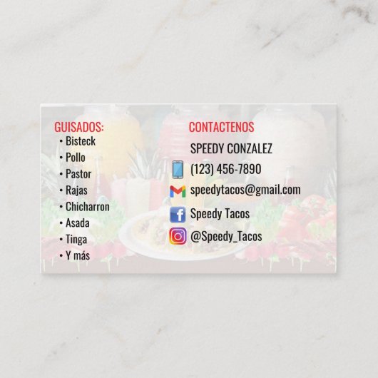 Carte de visite de service Taco (Dos)