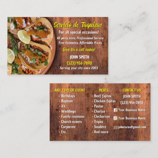 Carte de visite de service Taco (Devant / Derrière)