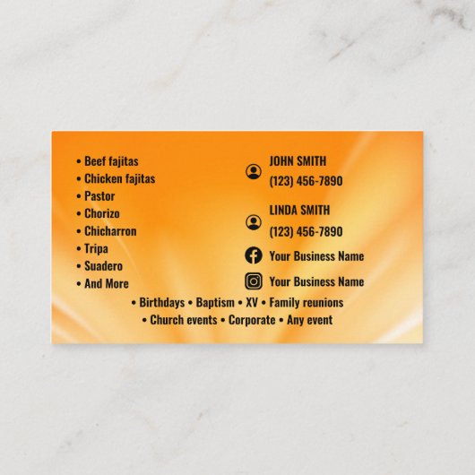 Carte de visite de service Taco (Dos)