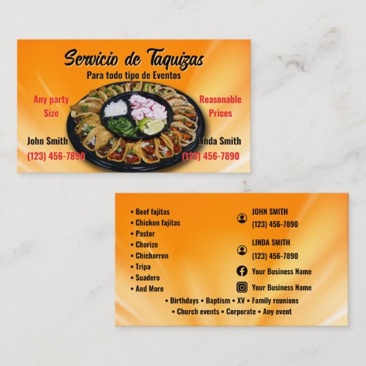 Carte de visite de service Taco (Devant / Derrière)