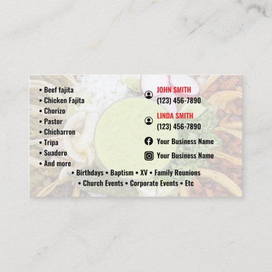 Carte de visite de service Taco (Dos)