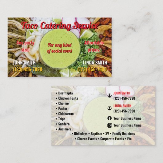 Carte de visite de service Taco (Devant / Derrière)