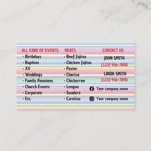 Carte de visite de service Taco (Dos)